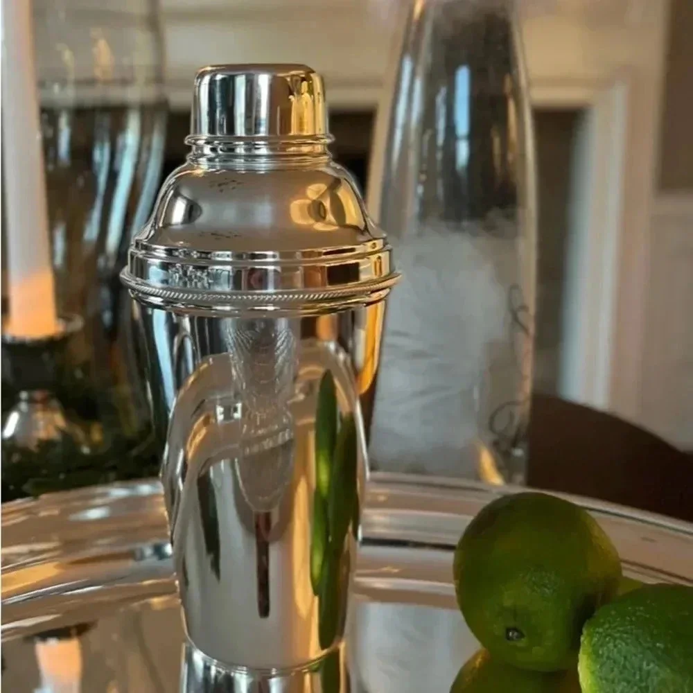 Restoration Hardware 3 Piece Stainless Steel Solitaire Cocktail Shot Shaker